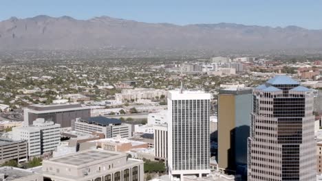 Downtown-Tucson,-Arizona-close-up-parallax-drone-video-moving-sideways