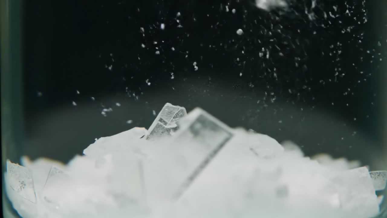 Captivating Close-Up of Ice Crystals Melting and Fusing in Water, Showcasing Unique Textures and Dynamic Movement of Frozen Elements