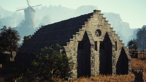 medieval village church and windmill