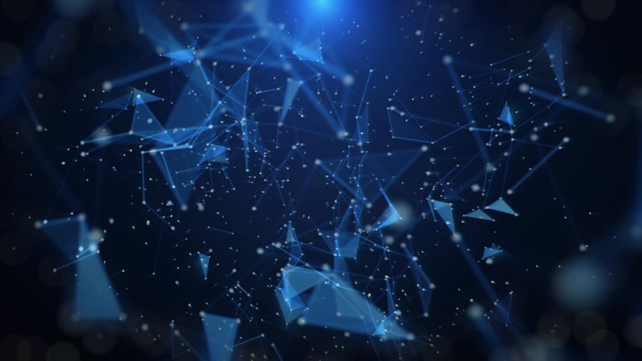 Technology Scientific Digital Visualization Data Communication Network. Blue Plexus Polygonal Element Connection Structure Dynamic Moving Pattern Seamless Loop 4K Motion Futuristic Background.