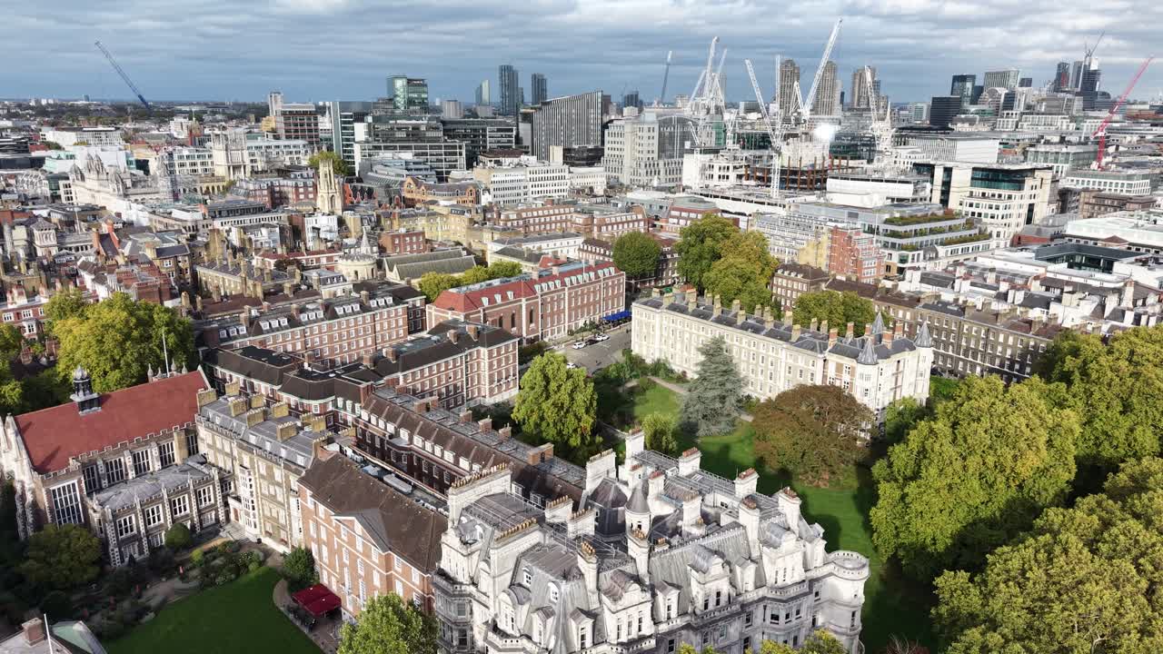 Scenic Stock Footage of Inner Temple Garden in London’s Legal Quarter aerial