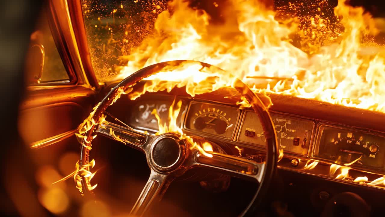 un coche es engullido por las llamas mientras se quema