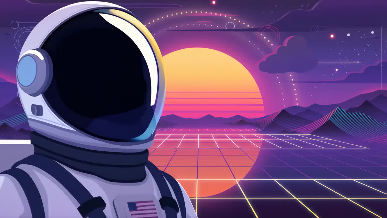 Astronaut in Synthwave Retro-Futuristic Landscape