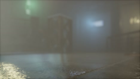 rainy night with fog at old town street