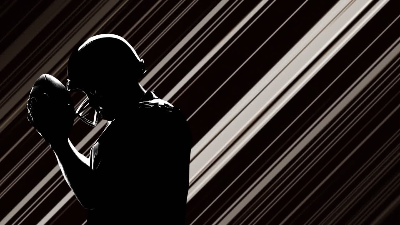 검은색 배경에 움직이는 선 위에 있는 미국 축구 선수의 애니메이션