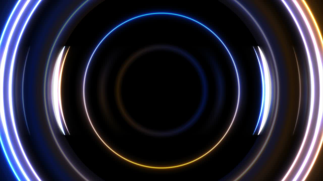 파란색과 노란색 네온 원 추상적인 미래주의 운동 배경