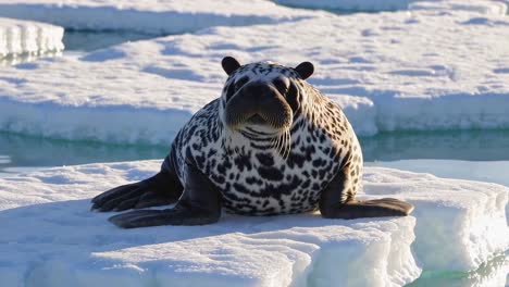 spotted walrus on ice floe