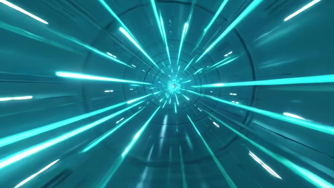 Movimento Veloce Attraverso un Tunnel Futuristico al Neon Luminoso