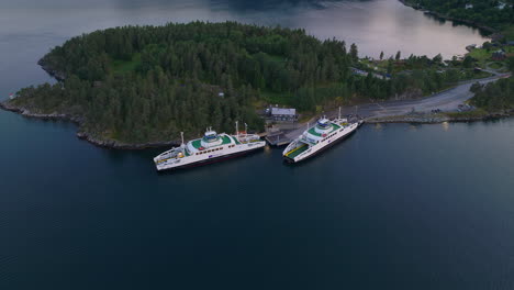 norwegian ferries at sognefjorden. transport infrastructure norway. aerial