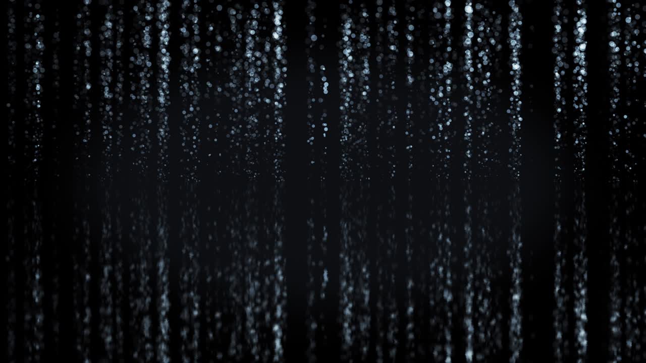 Blue Background with Falling Particles and Reflections Seamless. Looped 3d Animation of Bokeh Lights Like Abstract Waterfall Slow Motion.