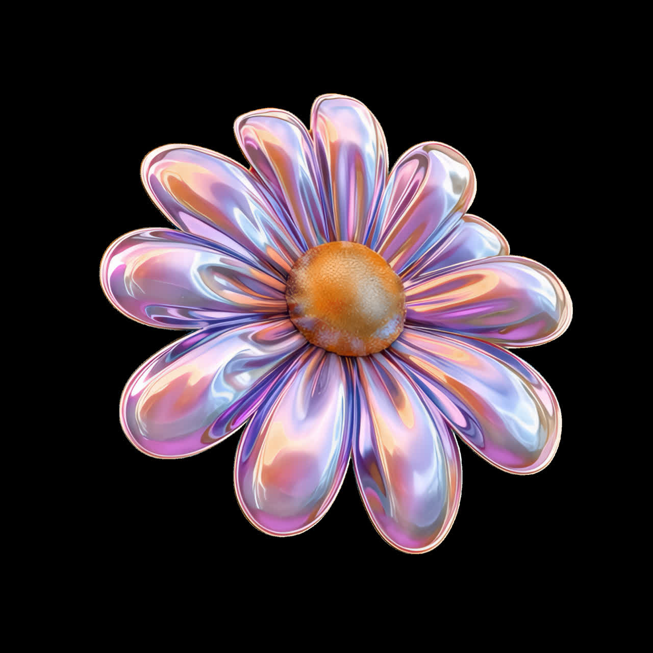 Holografisk marguerit på lavendel animation isoleret aktiv, gennemsigtig 4K video, alpha-kanal, ProRes