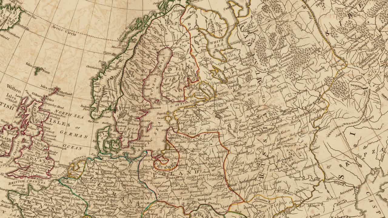 Old Historic 1797 Colored Map of European Countries, Antique Cartographic Representation of Europe