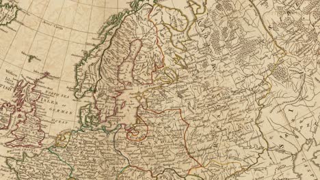 old historic 1797 colored map of european countries, antique cartographic representation of europe