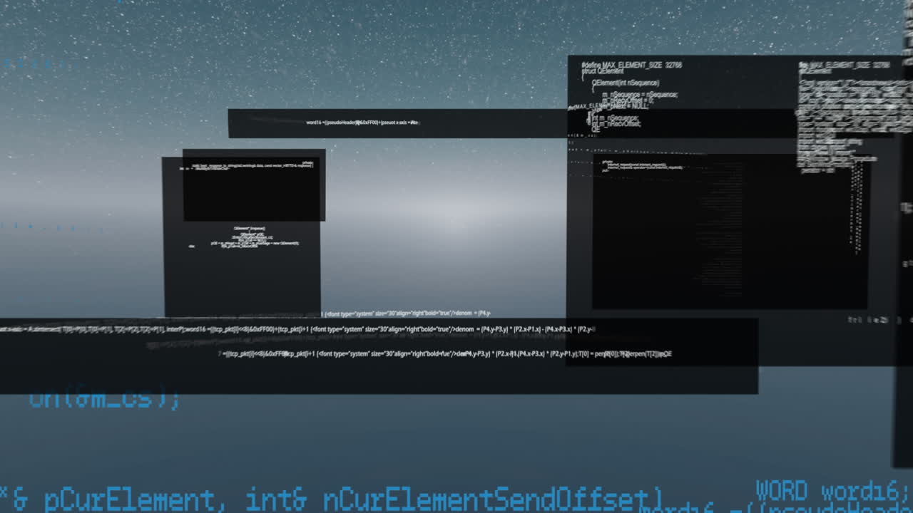 Animation of data processing over dark background