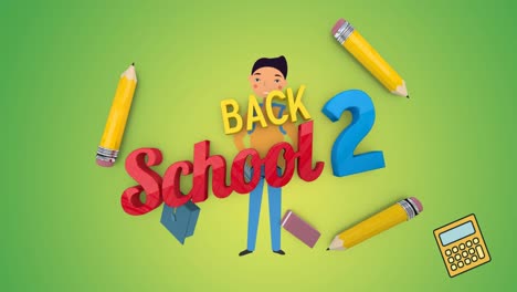 Animation-of-back-2-school-text-over-school-items-icons-on-green-background