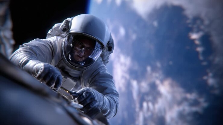 An Astronaut Engaged in Space Operations While Orbiting Earth Captured in Stunning Detail and Depth as He Works Outside the Spacecraft in a Zero-Gravity Environment