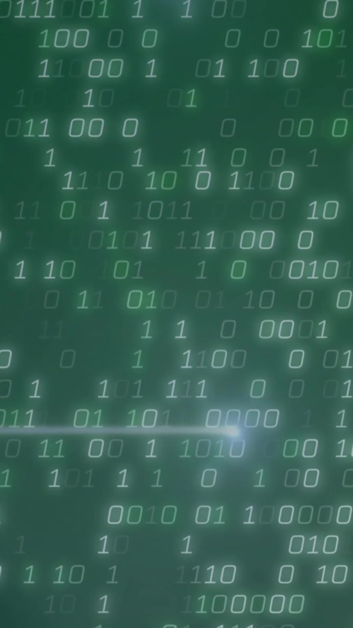 Animation of connecting dots and binary coding in seamless pattern against green background