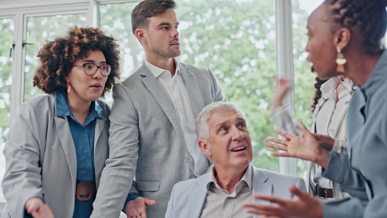 gente de negocios, equipo y argumento