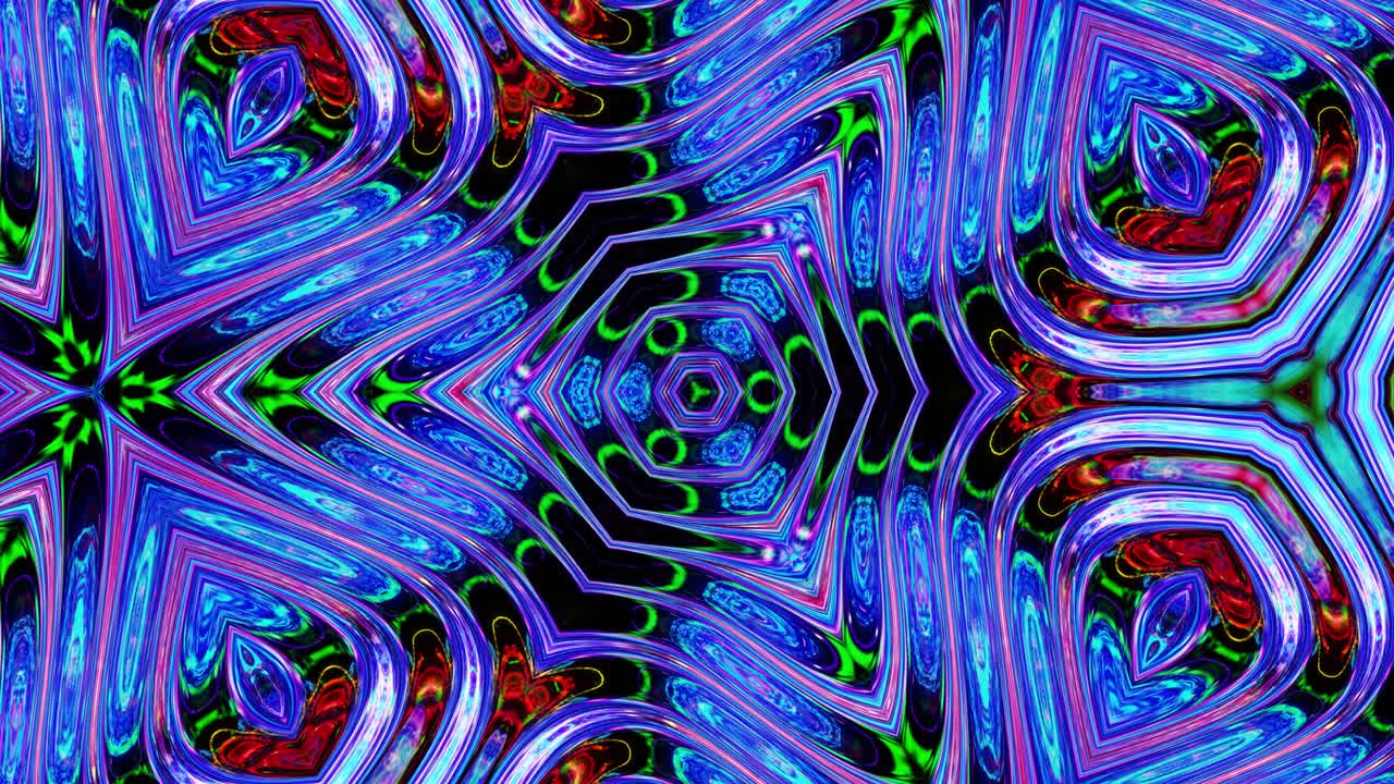 patrón simétrico iridescente líquido como el caleidoscopio con ondas. 3d elegante bucle abstracto bg, estructura ondulada de vidrio líquido brillante con hermosos colores de gradiente. 4k