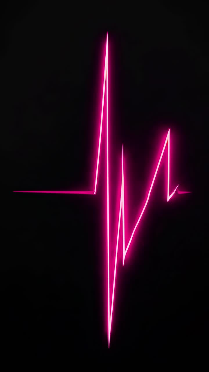 A neon pink heartbeat line on a black background, captured from a straight-on angle