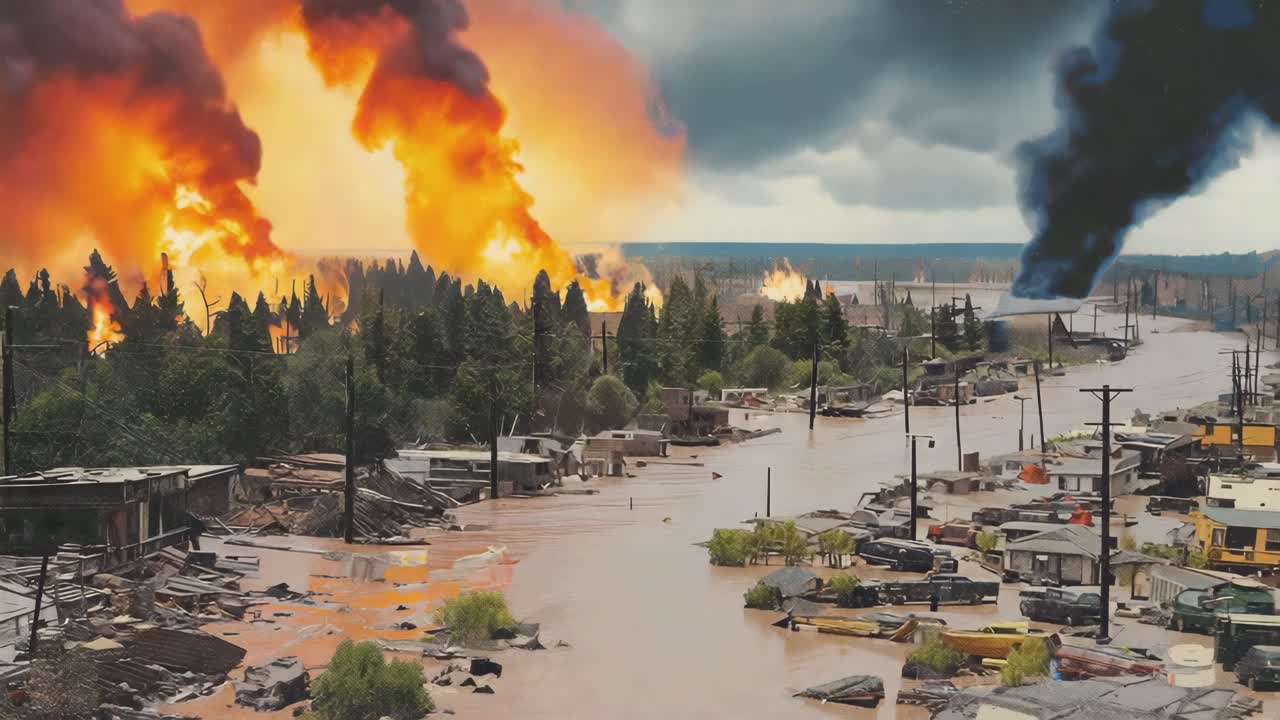 Flood and Fire Disaster in Town