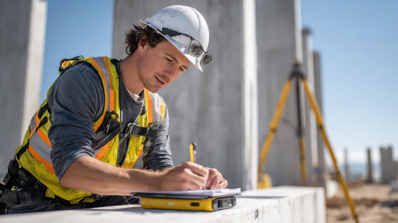 Construction worker on site taking notes