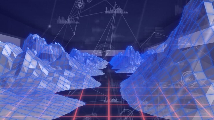 Animation of network of connections over icebergs