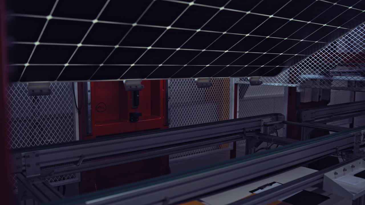 Industrial robot working in factory,Conveyor Tracking Controler of robotic hand. Green energy concept. Special equipment closeup.