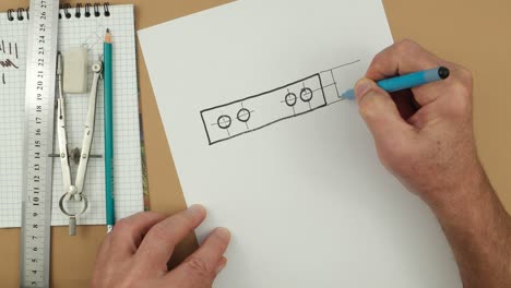 sketching a rectangular detail and dimensioning on a sketch, designing, time-lapse