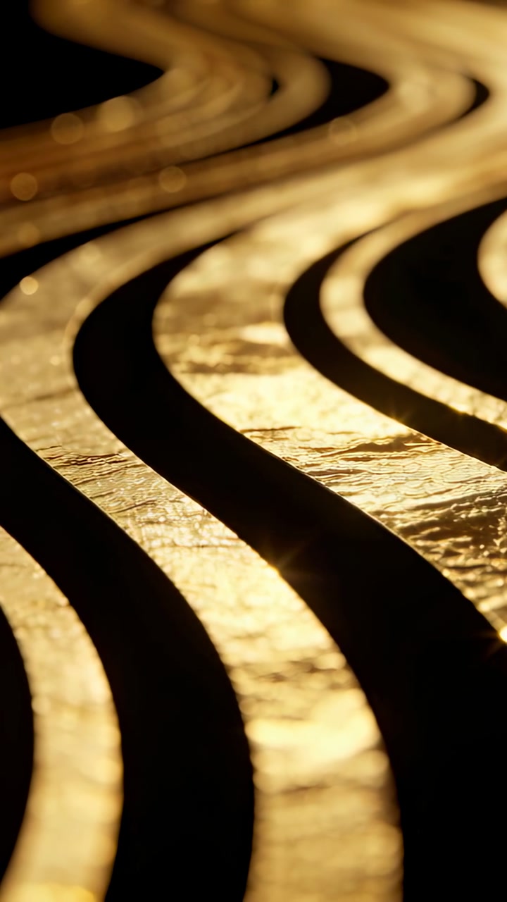 Vertical video: Panning camera in studio showing 3 wavy bands over gold surface, adding shimmer