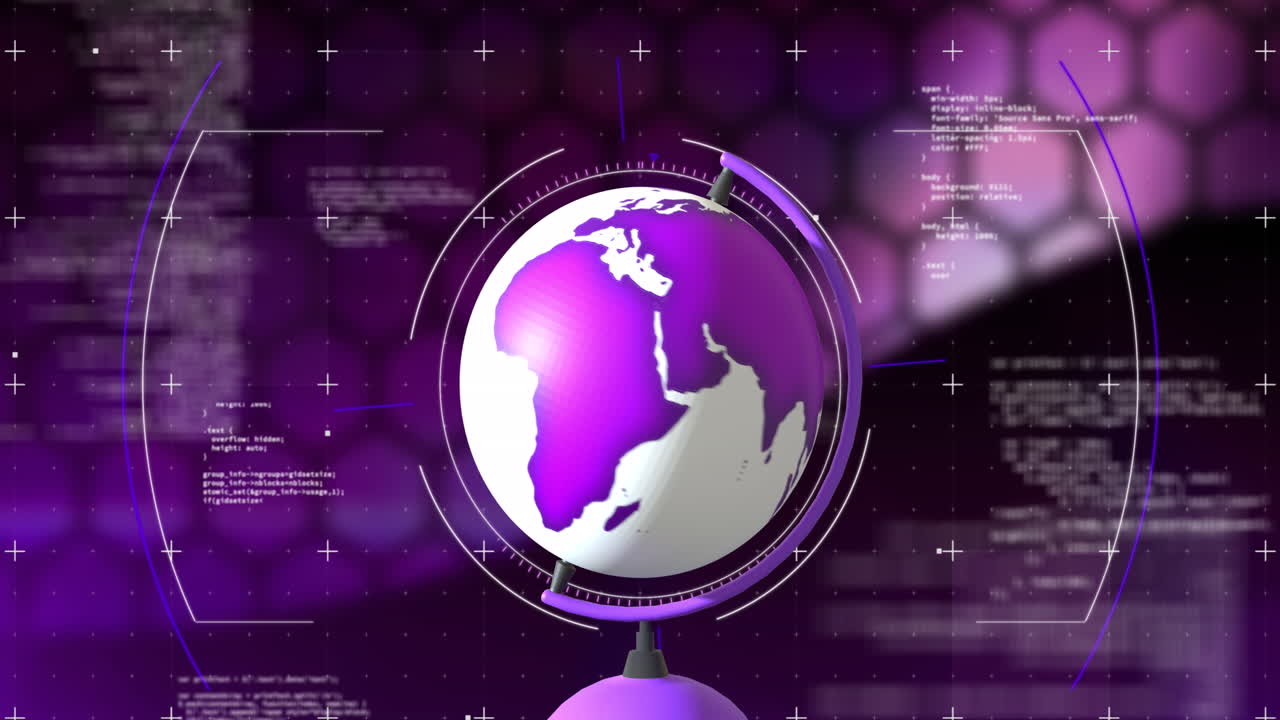 animación del movimiento del globo y procesamiento de datos sobre escaneo de alcance en fondo negro