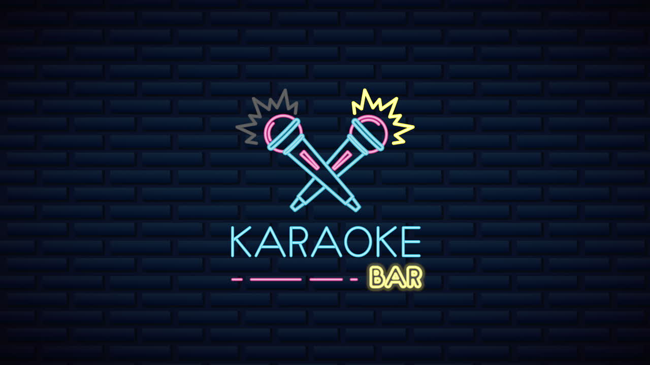 pared con etiqueta de karaoke de luz de neón