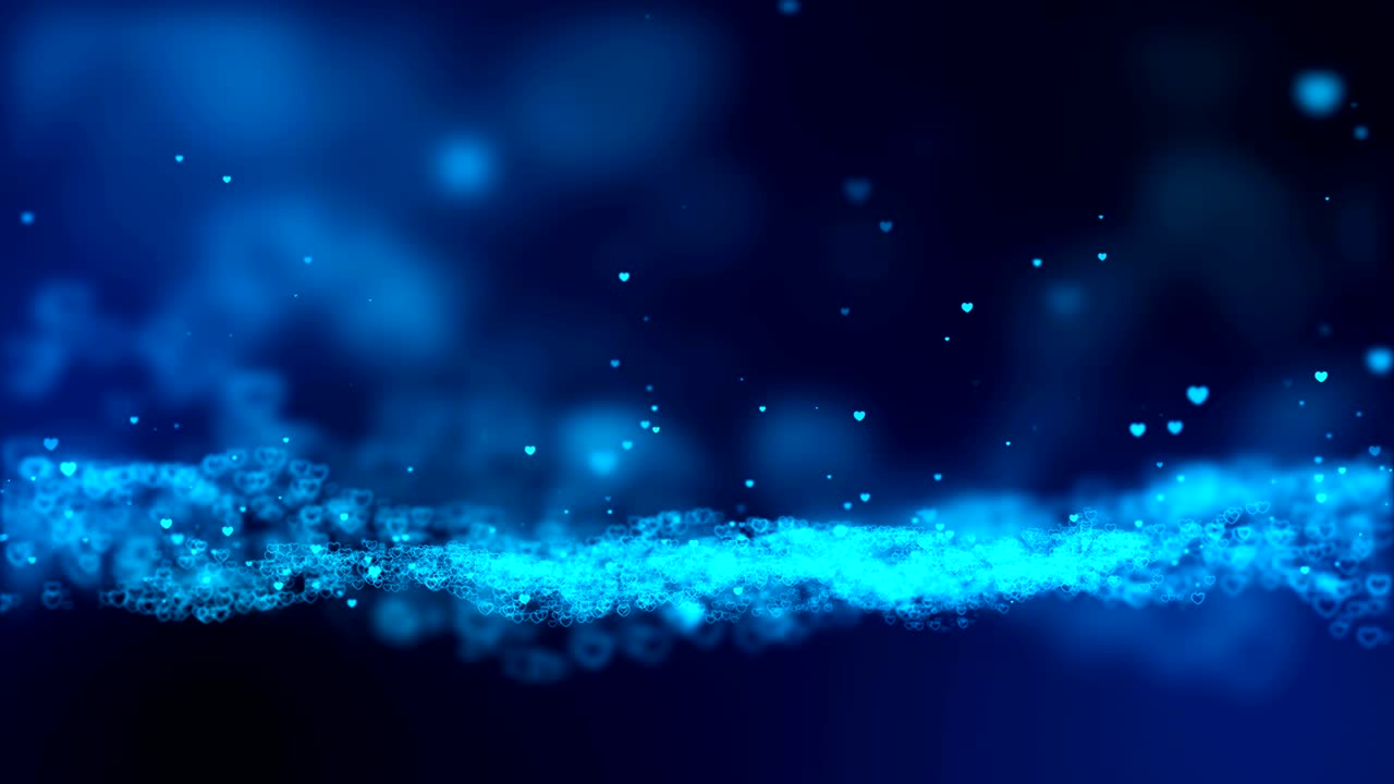 Seamless loop, loopable Animation motion background flying light blue heart symbol particles.
