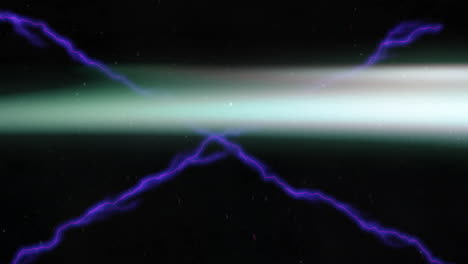 Lightning bolts crossing dark, cloudy sky with purple animation effects