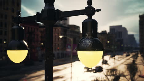 a street lamp on a city street