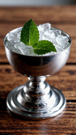 iced mint cocktail in a silver cup