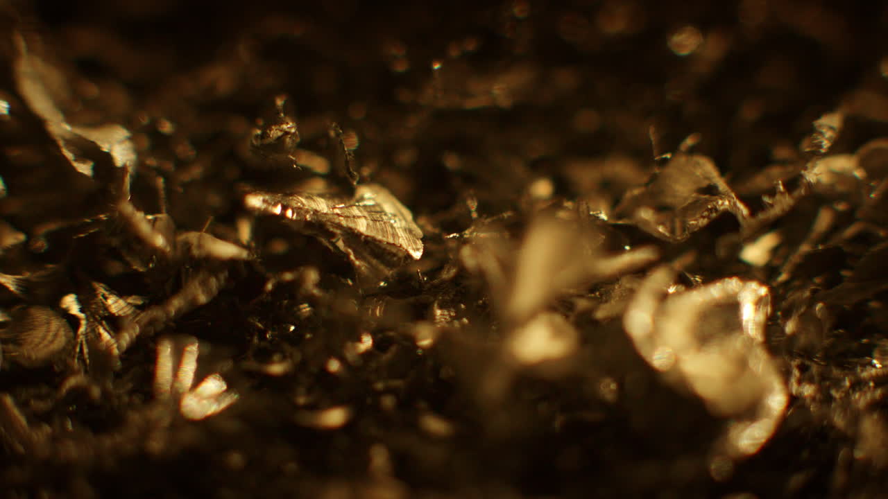 Golden color metal fillings macro shot