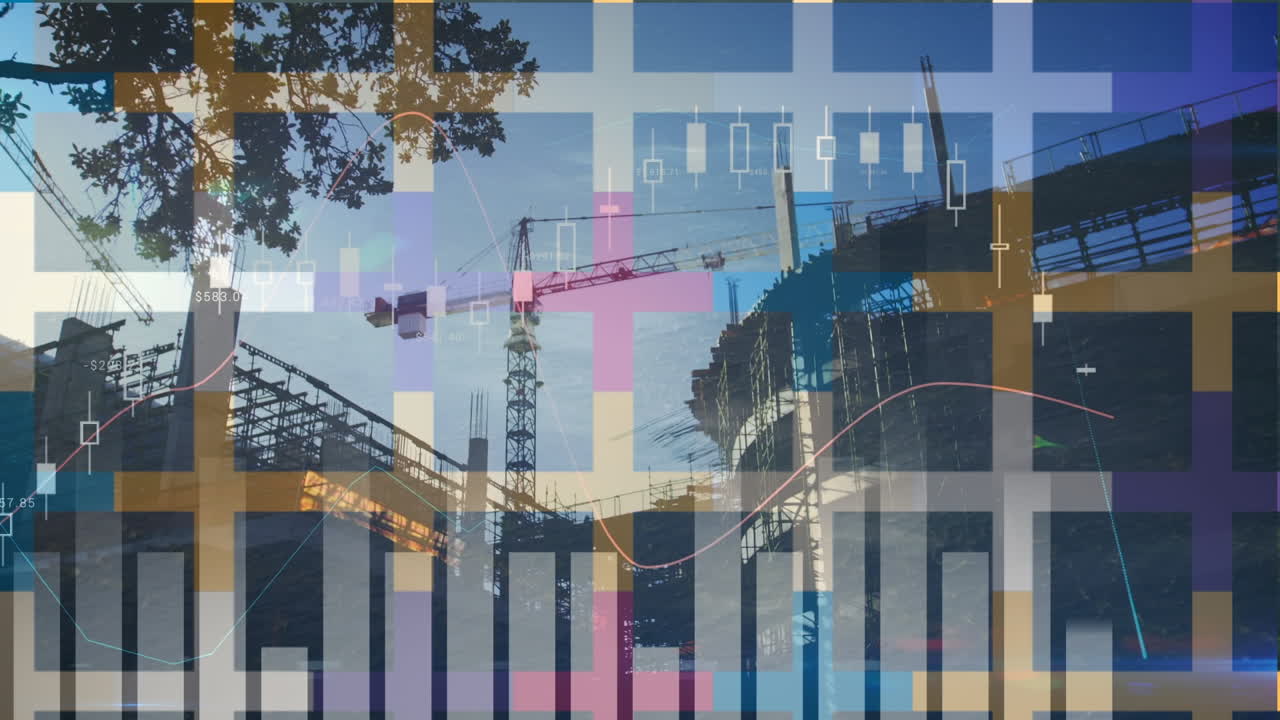 건물 현장에서 금융 데이터 처리의 애니메이션