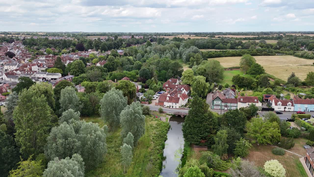 Riverside houses Coggeshall Town Essex UK drone, aerial