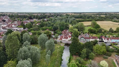 Riverside houses Coggeshall Town Essex UK drone, aerial