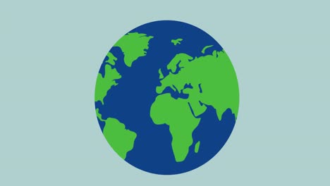 animation of rotating blue and green globe on pale blue background