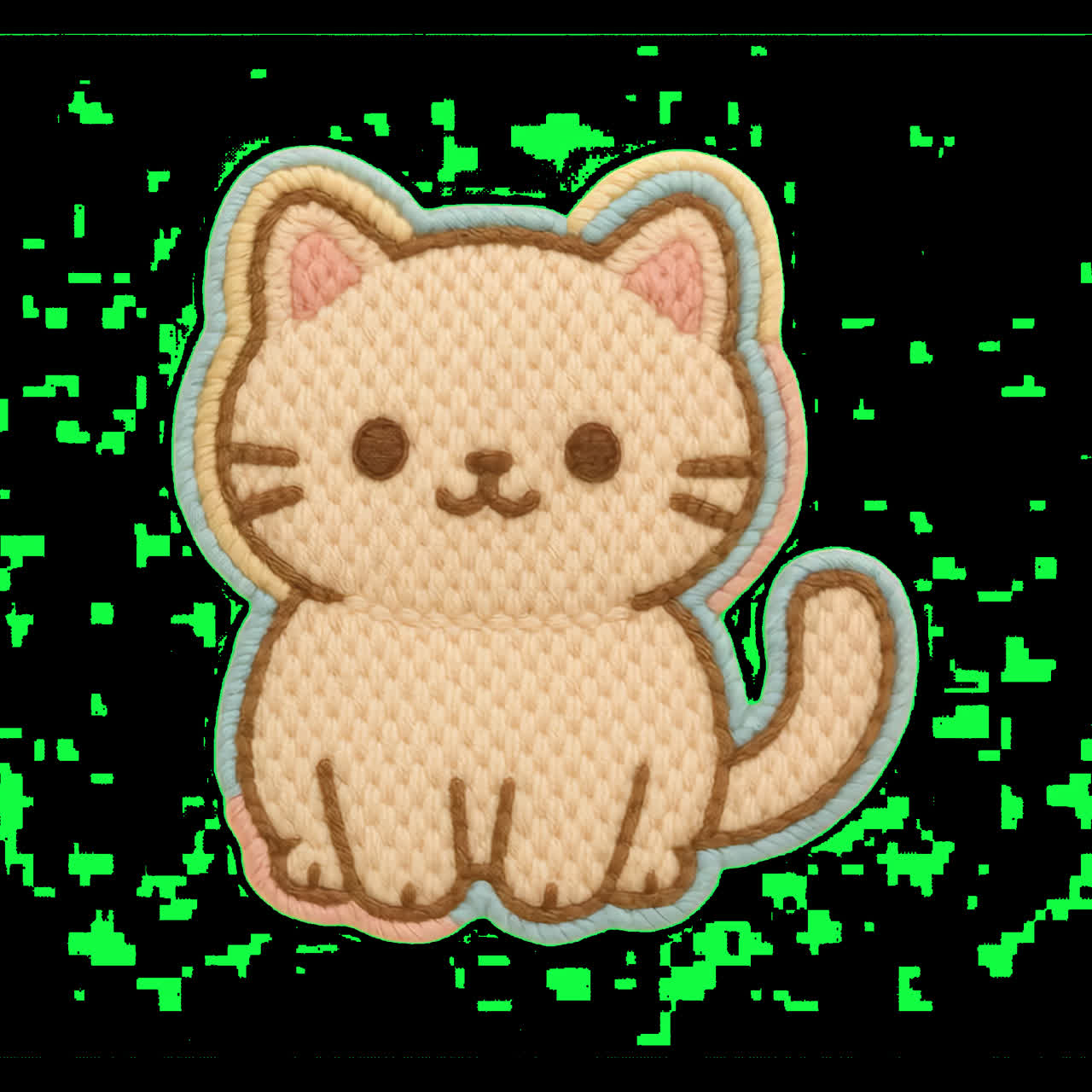 Cute embroidered cat illustration animation isolated asset, transparent 4K video, alpha channel