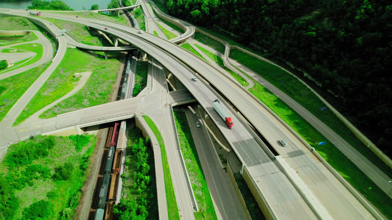 Aerial view of the Dresbach Bridge, showcasing smooth traffic flow. Highlights urban infrastructure.