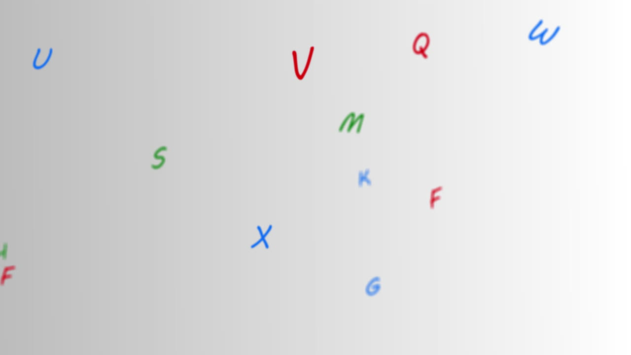 animación digital de coloridas letras aleatorias en alfabetos que se mueven contra un fondo blanco