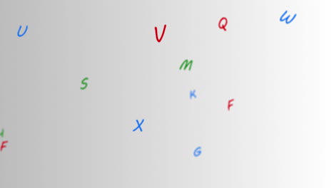 digital animation of colorful random letters in alphabets moving against white background