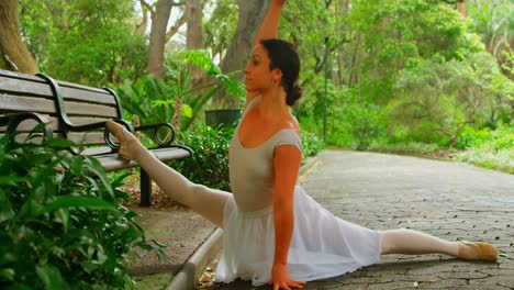female ballerina doing stretching exercise in the park 4k