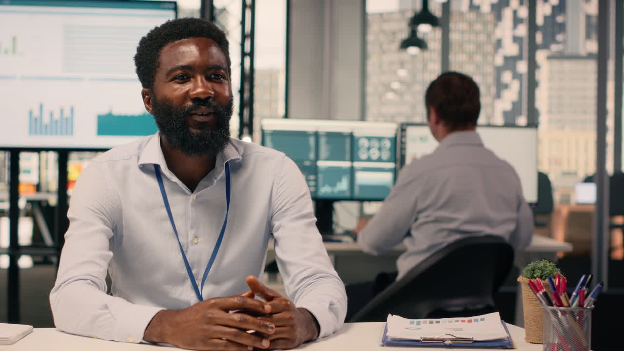 African American businessman collaborating through video call