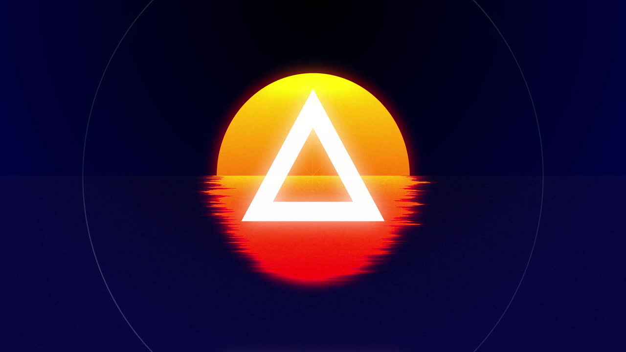 Geometric triangle animation over sunset reflecting on water