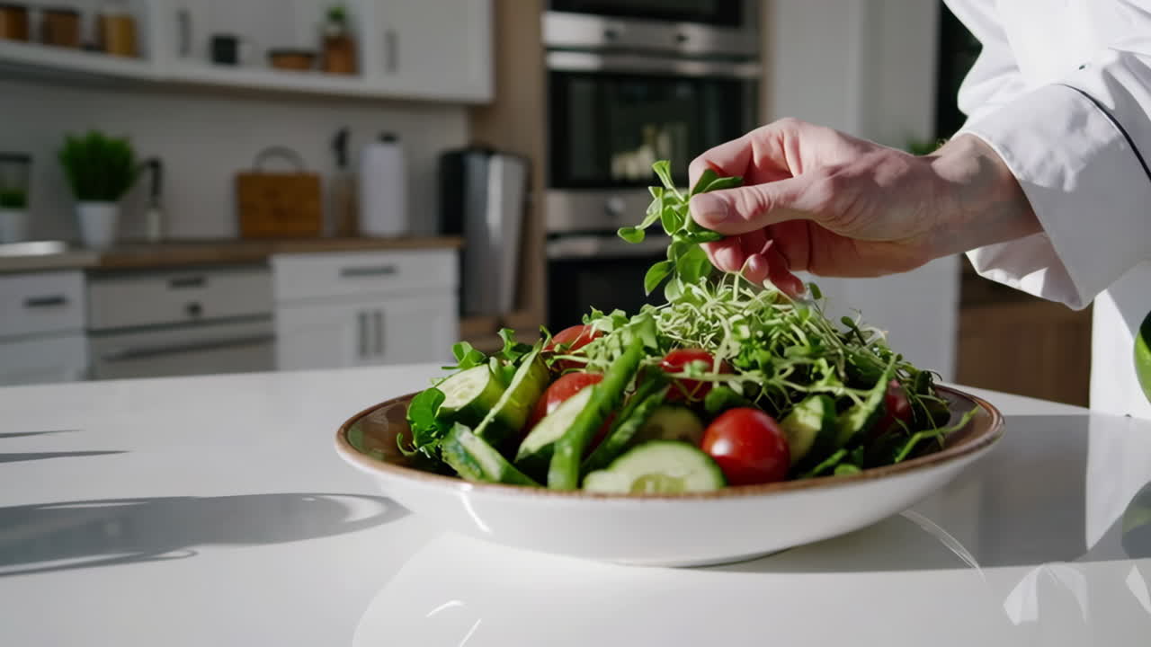 셰프가 신선한 러드를 준비하고 있다