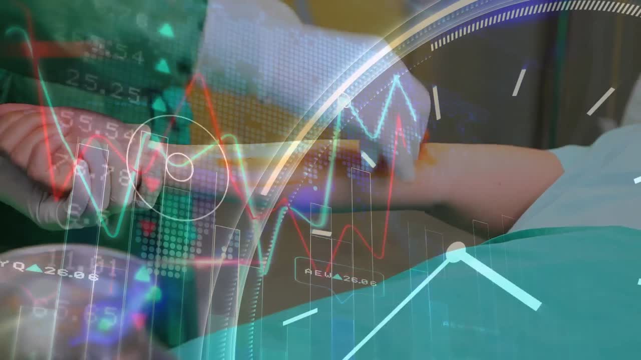 animación del procesamiento de datos sobre diversos cirujanos y pacientes en el quirófano